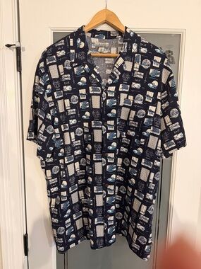 Men's Navy Patterned Short-Sleeve Button-Down Shirt